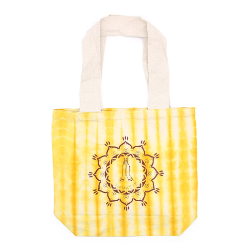 Tie-Dye Cotton Bag (6oz) - Namaste Hands - Yellow - Natural Handle
