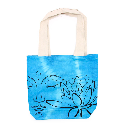 Tie-Dye Cotton Bag (6oz) - Lotus Buddha - Blue - Natural Handle